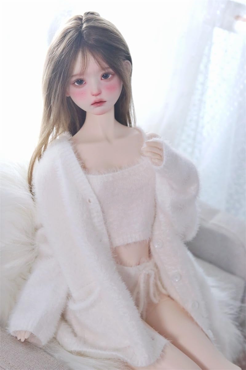 Oueneifs Doll Clothes Set for BJD, Resin Toy Doll Accessories Cardigan+ Vest+ Pants (White, for 1/3 BJD Doll) - Image 1